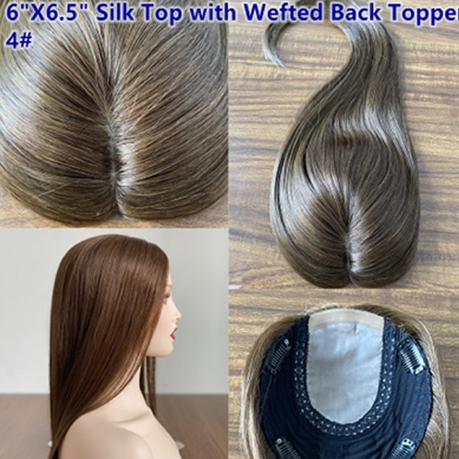 Silk base human hair toppers for women 100% virgin remy human hair wefted toppers